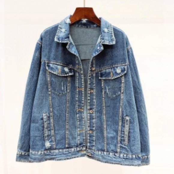 Boho Denim Blue Floral Embroidered Jean Jacket - Picture 6 of 11